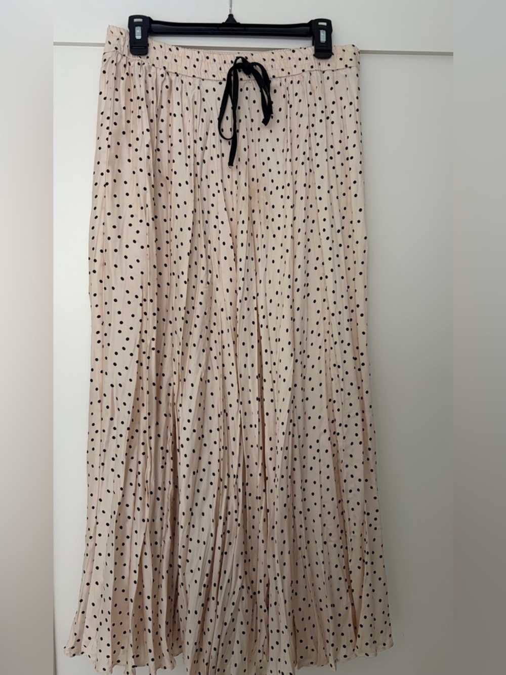 Zara Beige Maxi Skirt with Black Polka Dots